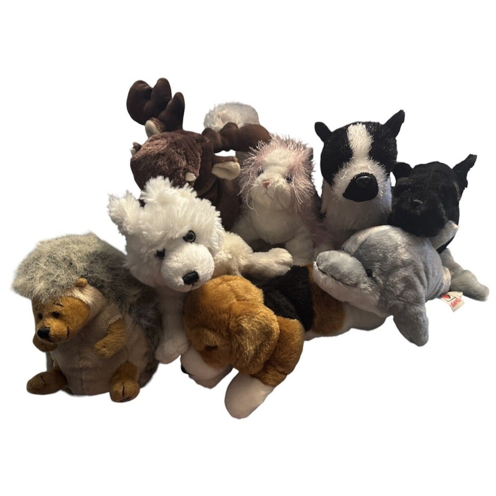 Lot Of 8 Webkinz Artic Fox Moose Dolphin Beagle Cat Dogs Hedgehog No Codes